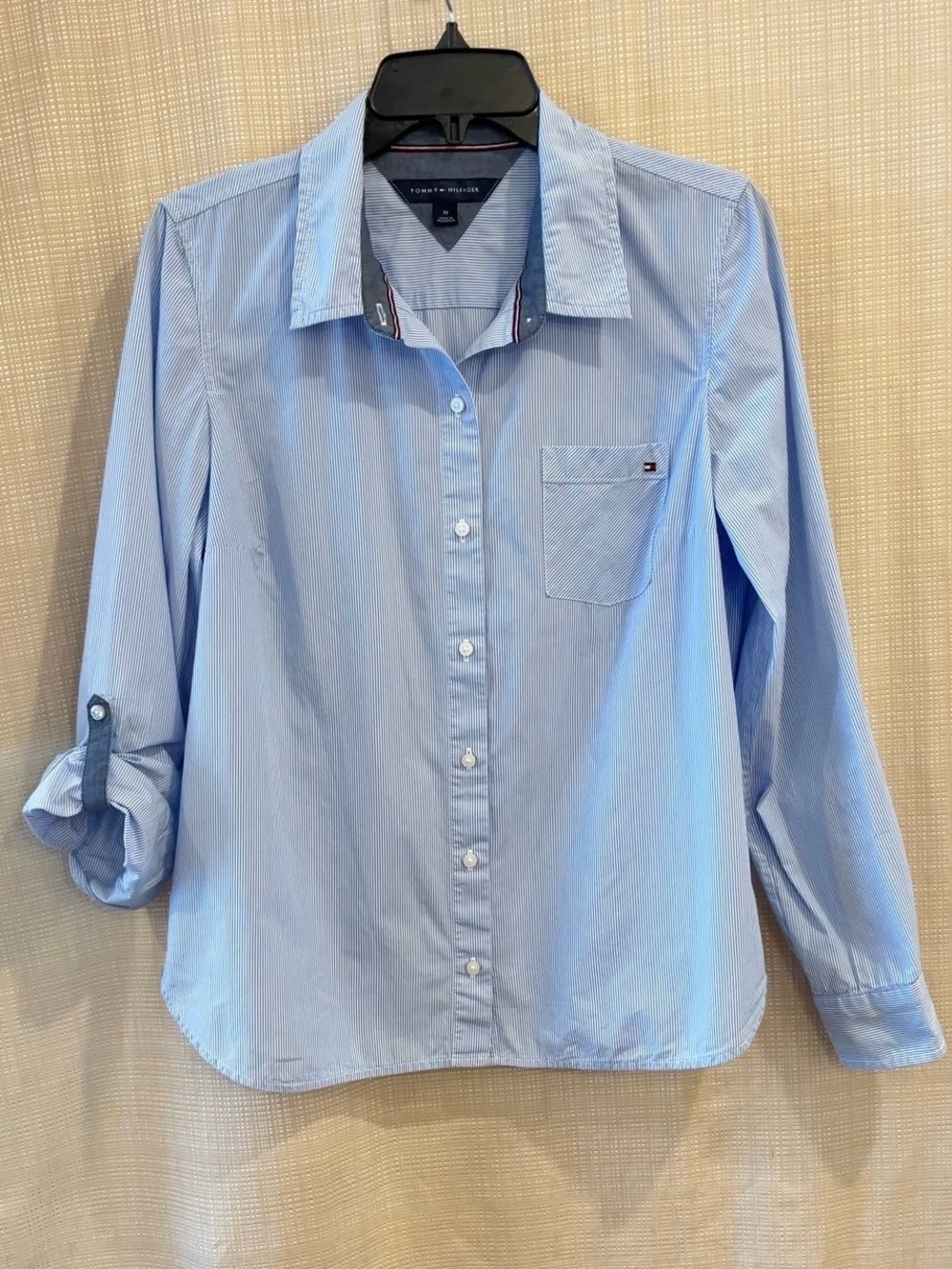 Tommy Hilfiger Pinstripe Button-Up Shirt Preppy Americana Heritage Brand